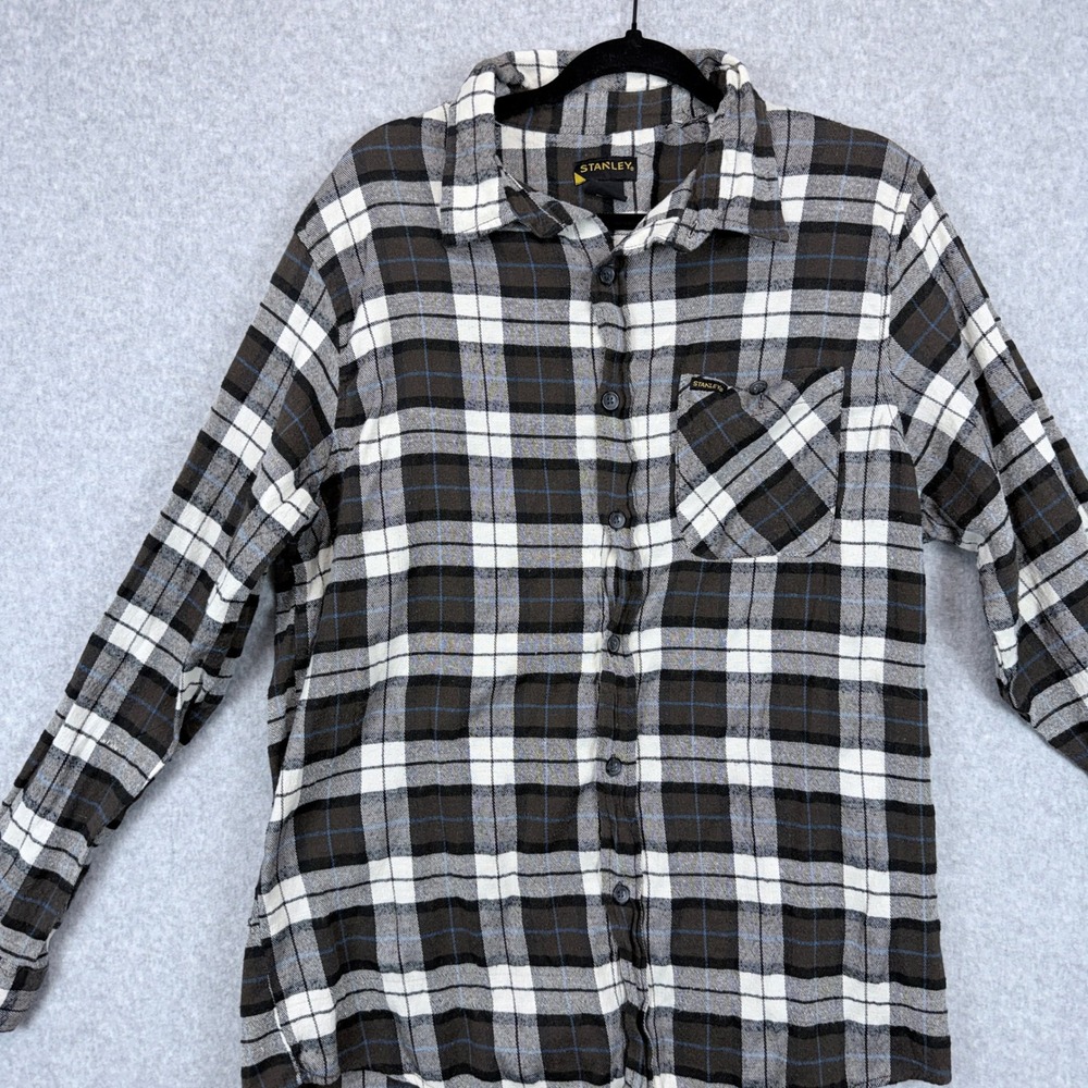 Stanley Flannel Shirt Men XL Brown Plaid Button Up Workwear Long Sleeve